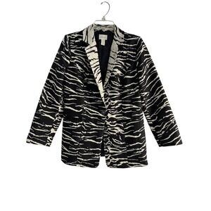 Chicos Zebra Print Blazer‎ Size 0 Black and White Cotton Blend Jacket